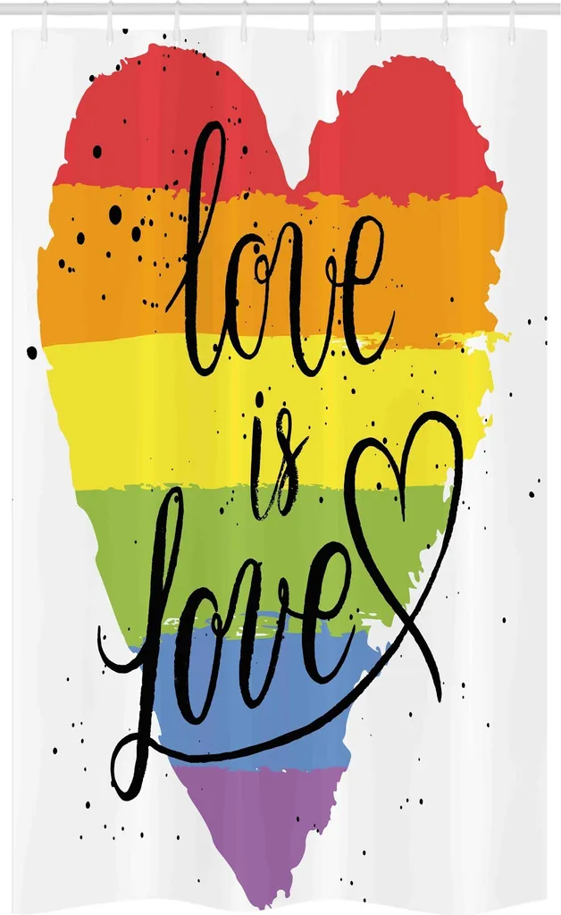ABAKUHAUS Stolz Tenda da doccia stretta, Liebe ist Liebe Kunst LGBT, Set decorativo per bagno in tessuto con ganci, 120 x 180 cm, multicolore