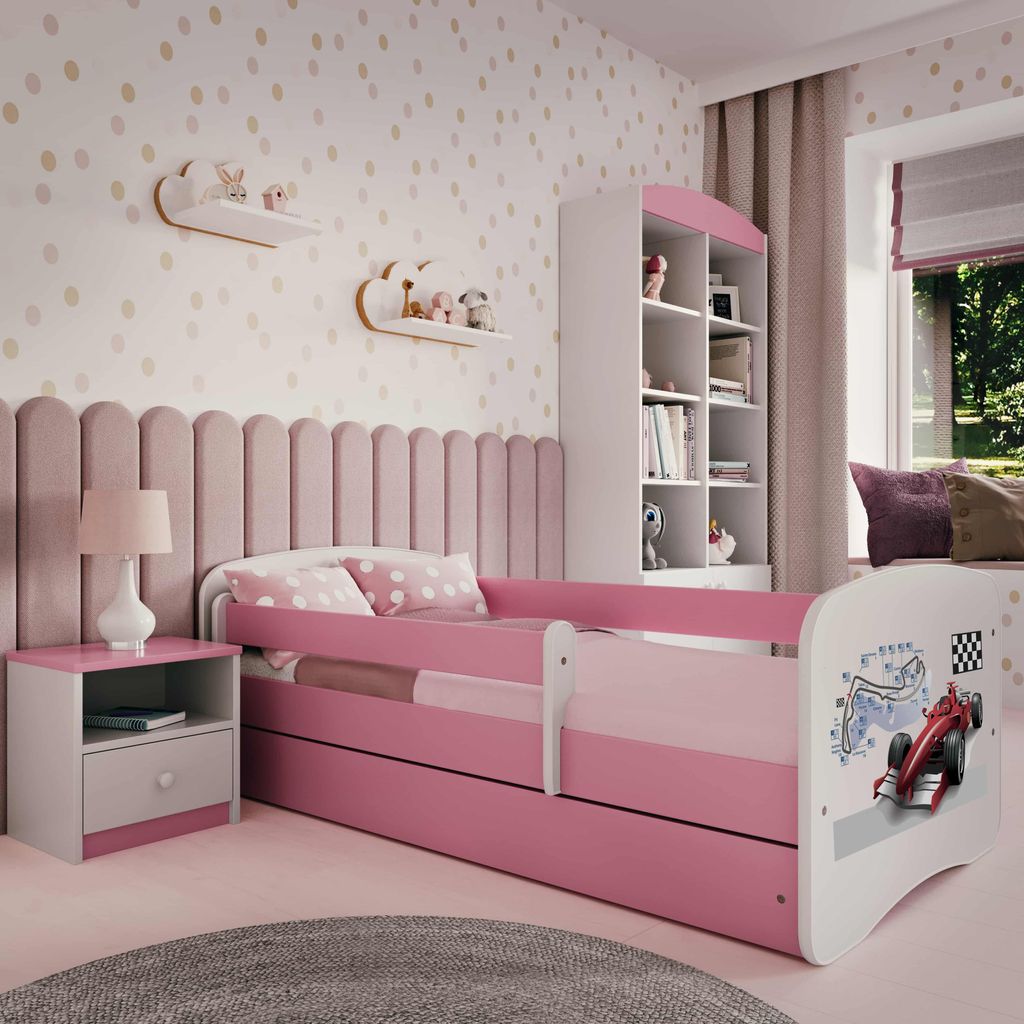 Kinderbett Jugendbett Formel 1 70x140, 80x160, 80x180 cm - Komplettset mit Matratze, Schublade & Rausfallschutz