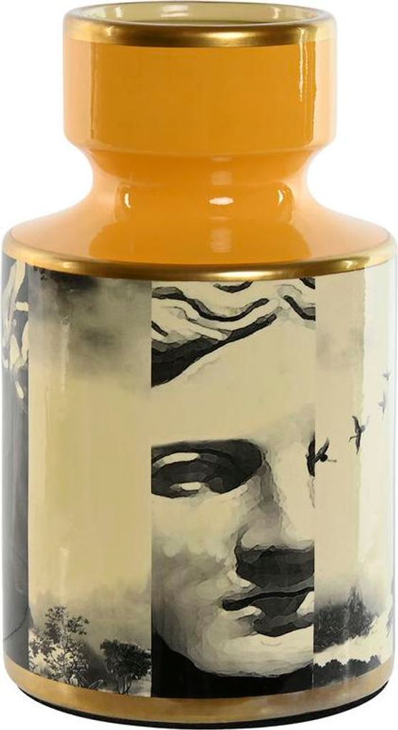 Vase Home ESPRIT Gelb Schwarz Gold Porzellan 14 x 14 x 24,5 cm