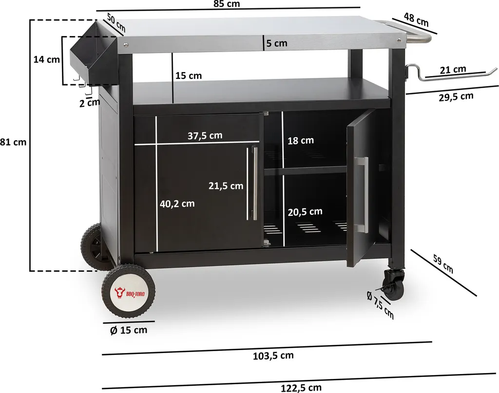 Table de Barbecue avec Grand Plan de Travail Argent et Noir BBQ-Toro