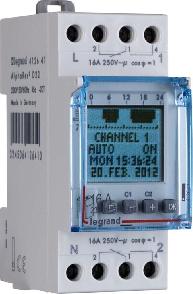 Legrand 412657 AlphaRex³ D22 230VAC digital Astrozeitschaltuhr 2-Kanal 2TE