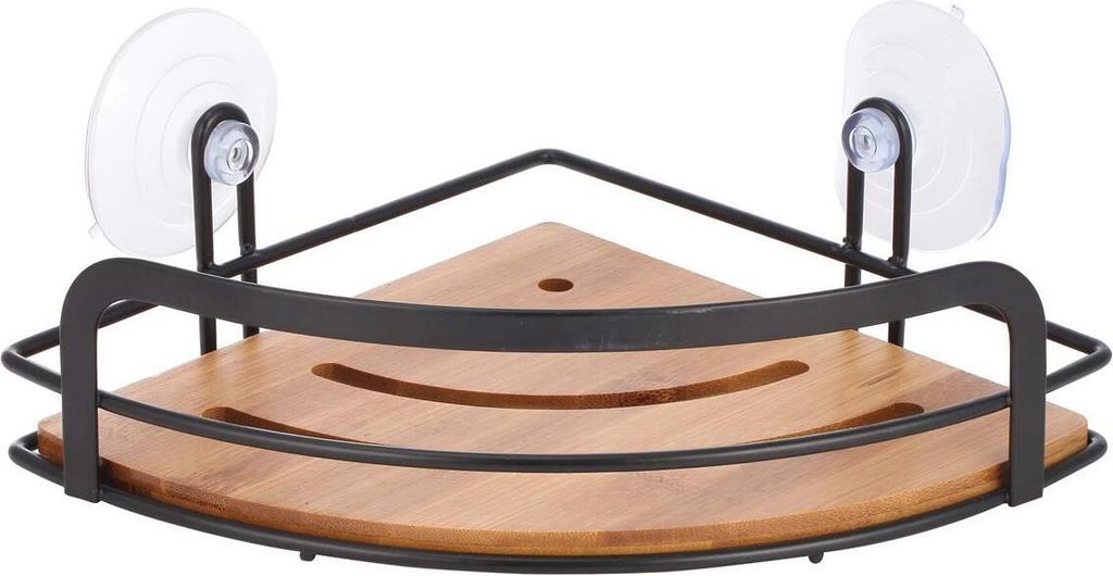 MSV Duschregal Hiko Eck Duschkorb Badezimmer ohne Bohren mit Saugnäpfen Stahl Bambus 9x21x21cm