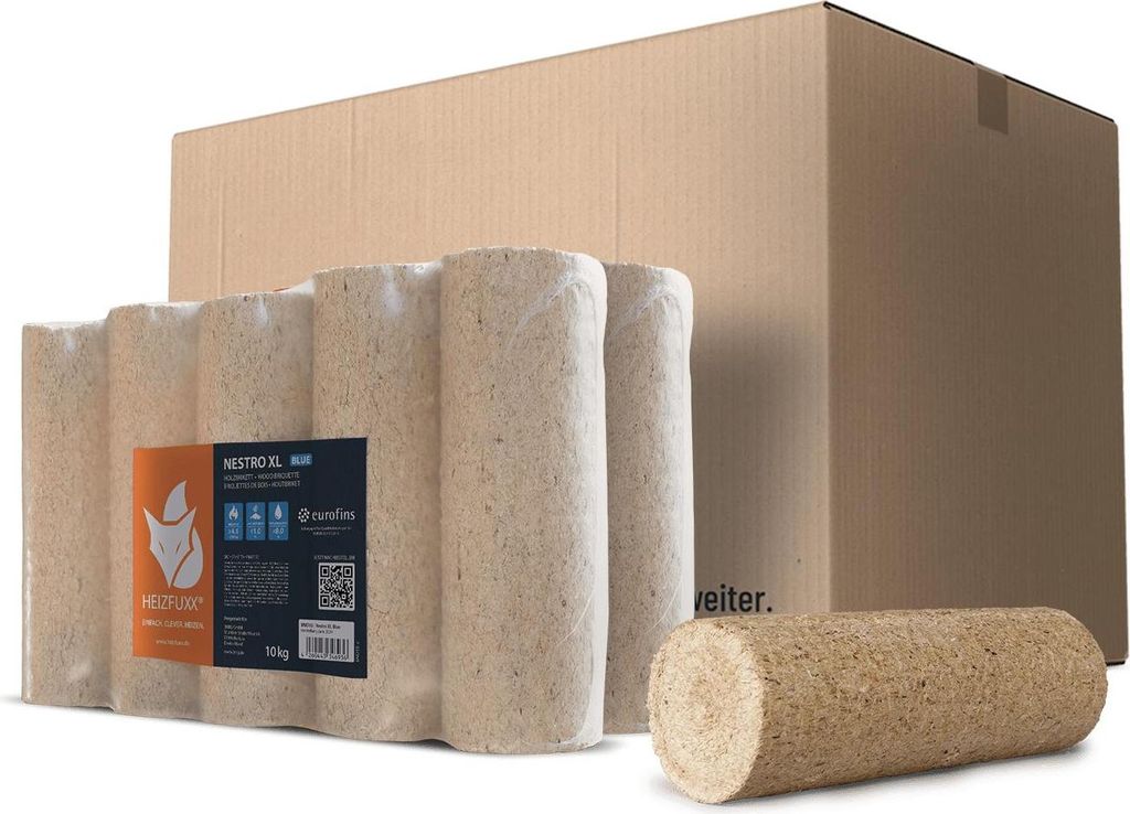 Heizfuxx Nestro XL Blue Holzbriketts Weichholz 10kg x 2 Produktbild 