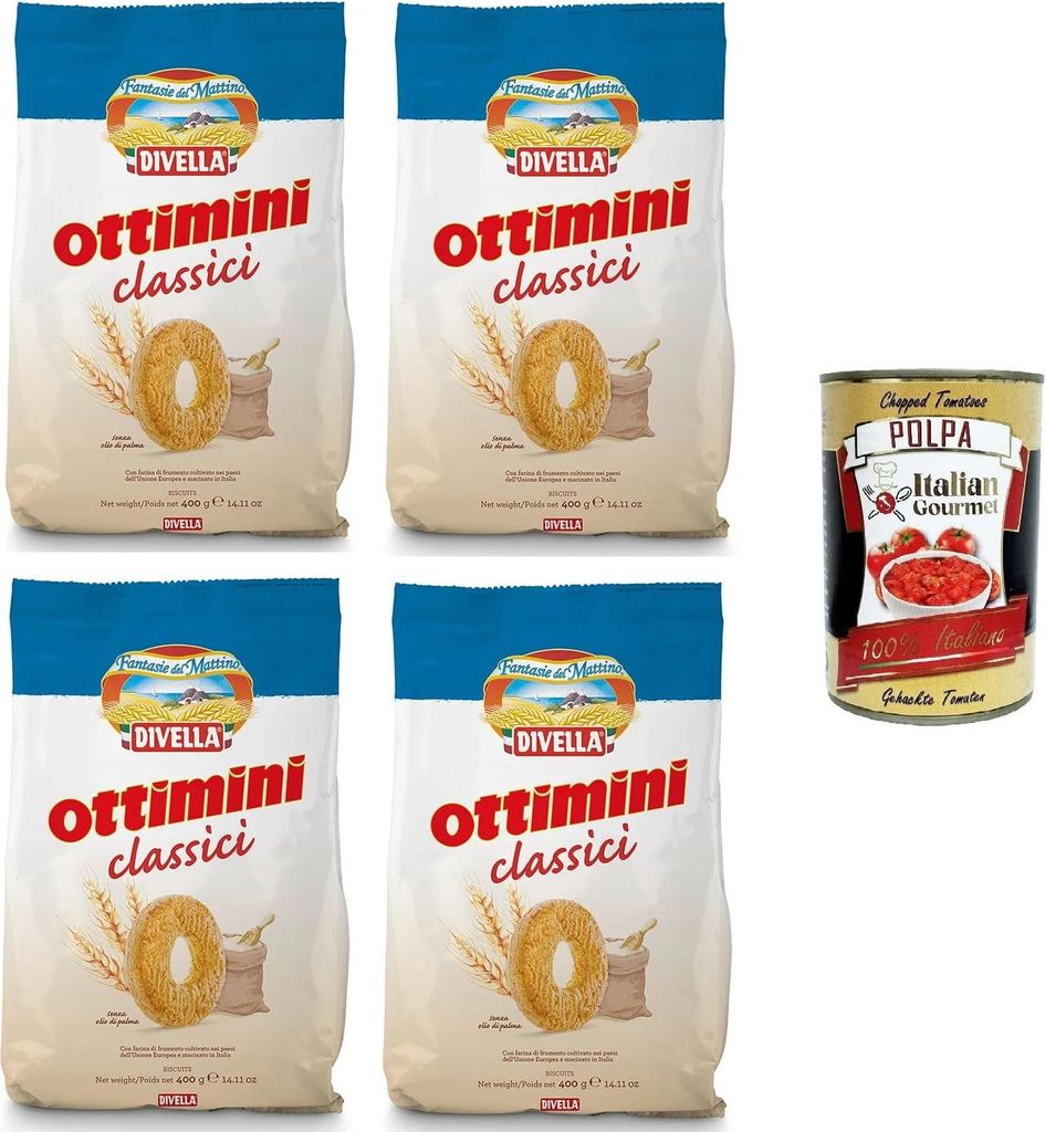Divella Biscotti Ottimini Classici Klassische Optimini-Kekse 4x400gr +Italian Gourmet polpa 400g