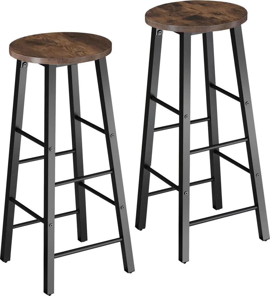 Tabourets de bar rustiques Keynes bois foncé et métal lot de 2 pièces