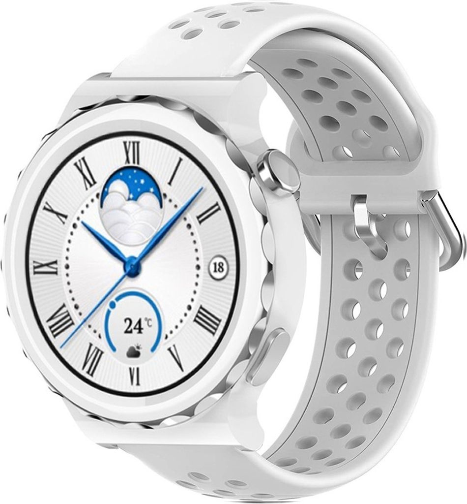 Strap-it Huawei Watch GT 3 Pro 43mm Silikonarmband mit Löchern (Weiß)