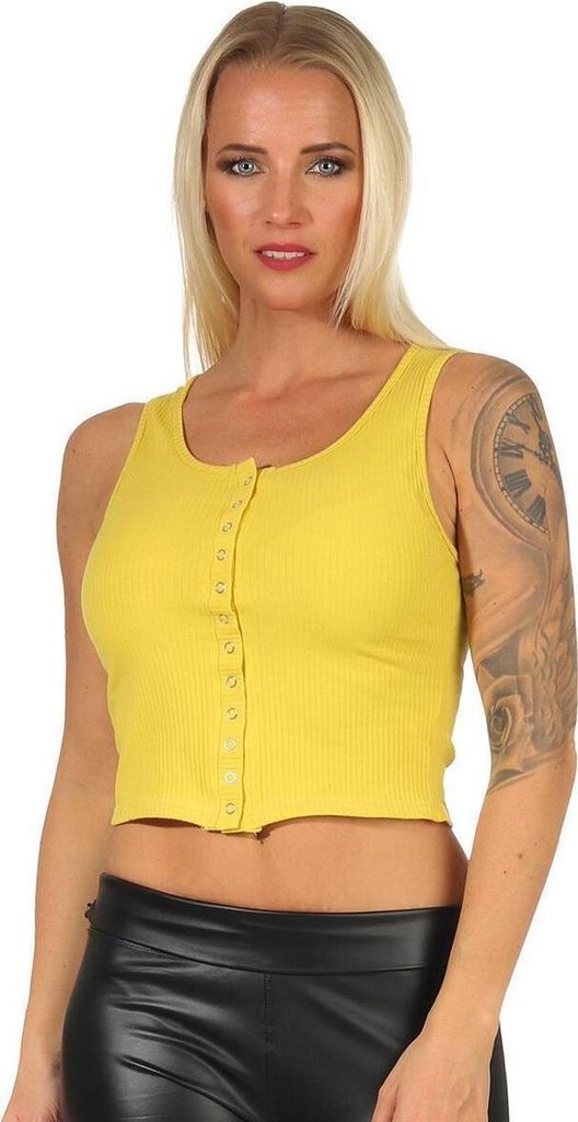 Damen T-Shirt Bauchfrei Top Bustier Oberteil Freizeit; Senf/S/M