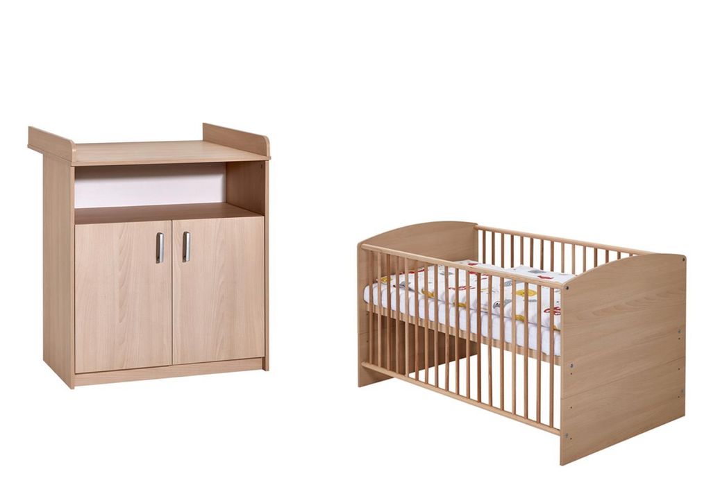 Schardt Sparset 2-teilig Classic Buche bestehend aus Kombi-Kinderbett 70x140 cm inklusive Umbaukit und Wickelkommode - Farbe: Braun, 10 521 04 00
