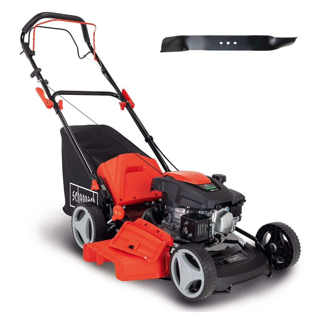 Scheppach MS161-46 Benzin Rasenmäher mit Antrieb - 46cm Schnittbreite | Reinigungsfunktion | 55L | 7 Höhen | Mulchfunktion | inkl. Ersatzmesser
