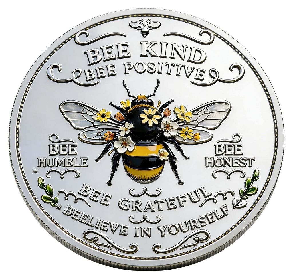 Gedenkmünze „Biene – Freundlichkeit und Positivität“ – Motivierende Bienen-Challenge-Münze – Doppelseitiges, inspirierendes Sammlerst...
