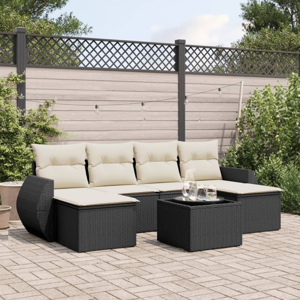 7-tlg. Garten-Sofagarnitur - mit Kissen Schwarz Poly Rattan - Gartenmöbelset 3254063
