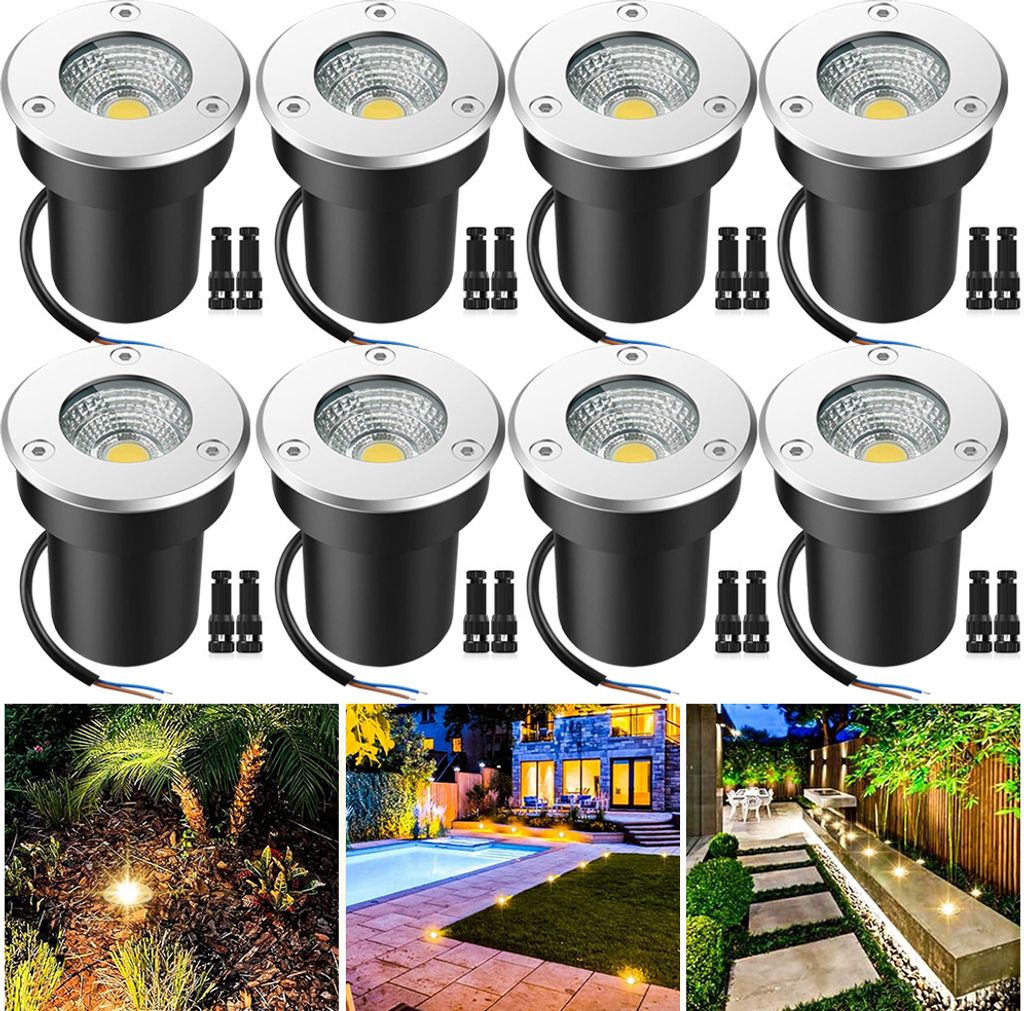 8x Bodenstrahler Außen 12V-24V, Led Bodeneinbaustrahler Aussen, 5W Aluminium Bodenleuchten Für Garten Boden Wege Terrasse Hof, 6.5x7.5x4.2cm, War...