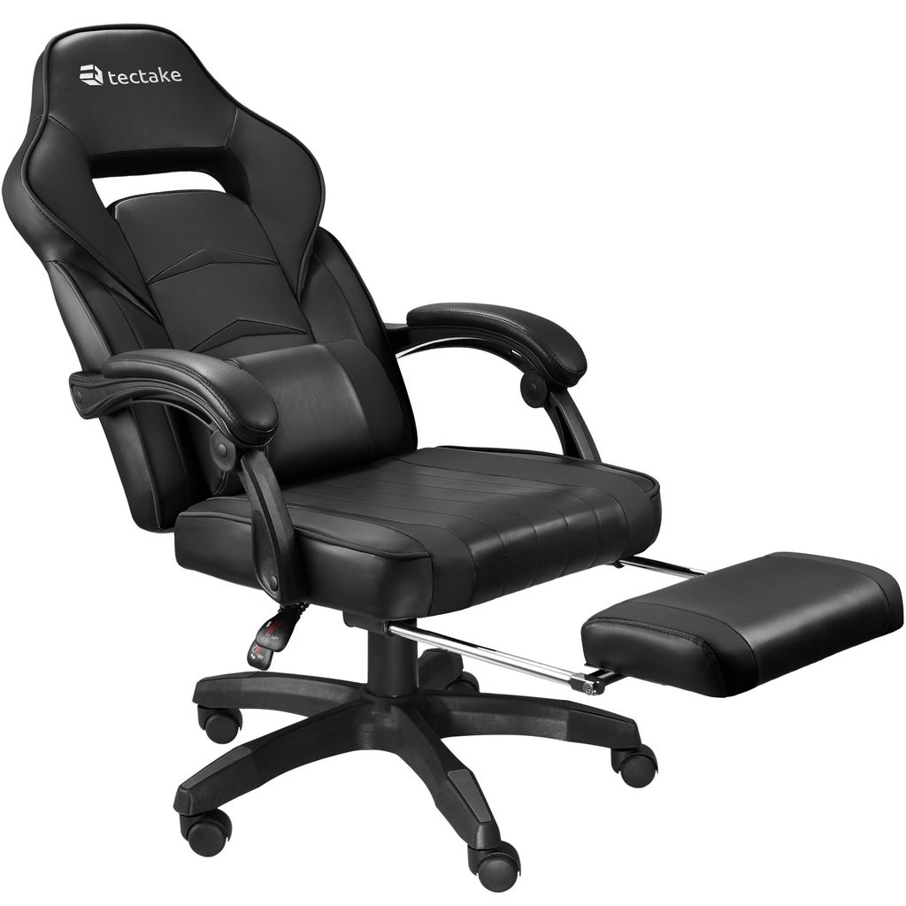 tectake Racing Bürostuhl Comodo ergonomische Form, mit Fußstütze und verstellbarer Rückenlehne