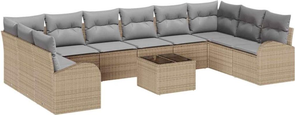 vidaXL Sofa Set mit Kissen 11 pcs Beige Polyrattan