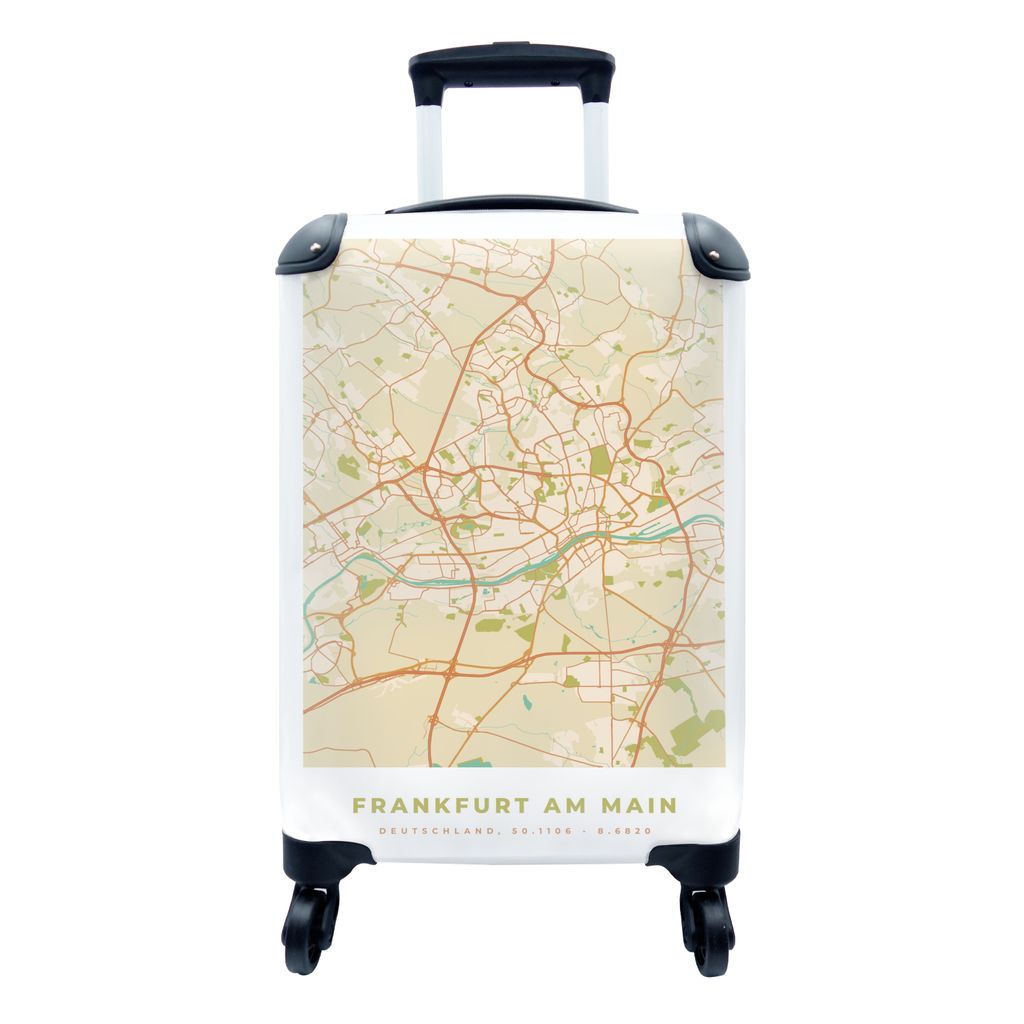 MuchoWow Koffer Handgepäck Trolley Rollkoffer Kleine Reisekoffer mit 4 Rollen - Stadtplan - Frankfurt am Main - Karte - Vintage - Cabin Size < 5...