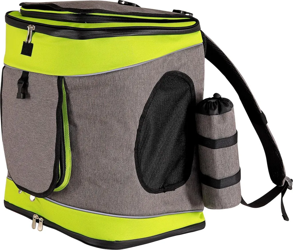 zaino per animali domestici lionto, zaino traspirante per cani con moschettone, copertura antipioggia e cuscinetto rimovibile, grigio/verde