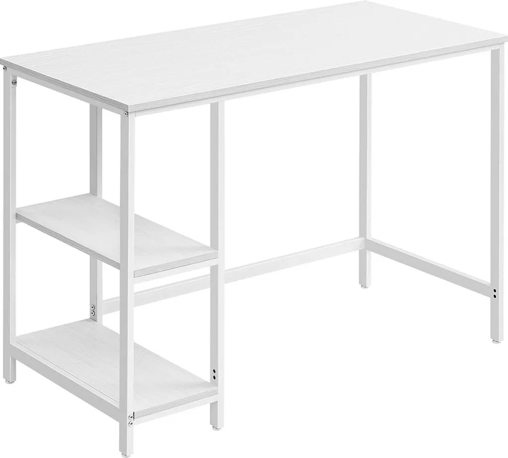 Petit bureau d'ordinateur érable blanc avec étagères de rangement latérales