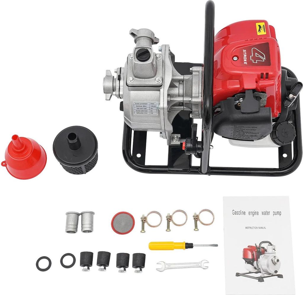 Benzin-Wasserpumpe - 4-Takt Bewässerungspumpe - Förderleistung 135 l/min - Anschluss 2,54 cm - Leistung 1,2 kW - Druck bis 850 kPa