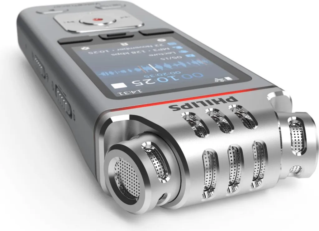 Dictaphone Philips DVT4115 avec Triple Micro et Écran Couleur Argenté