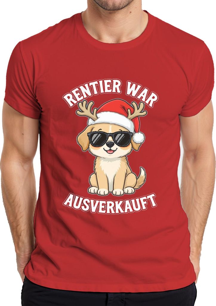 Rentier war t Hund Sonnenbrille Weihnachten Lustig Herren T-Shirt, Rot, L