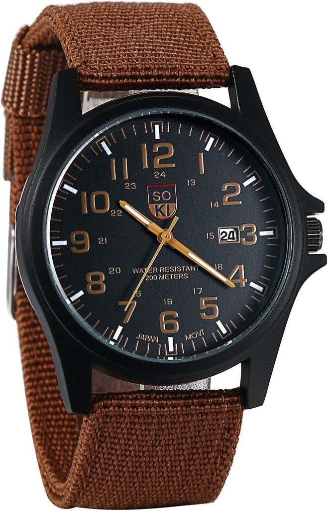 Klassische Herren Armbanduhr Retro mit Nylonarmband, Analoges Quarzwerk, Sportliche Herrenuhr mit Kalender, Leicht 39 g, Spritzwassergeschützt