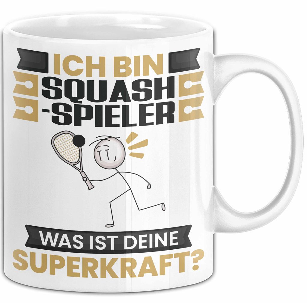 Squash-Spieler Tasse Geschenk für Squash-Spieler Geburtstag Lustiger Spruch Kaffee-Becher Was Ist Deine Superkraft (Weiß)