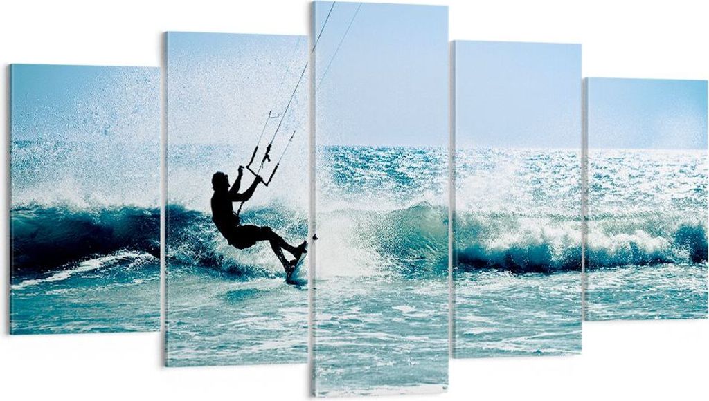 Bild auf Leinwand - Leinwandbild - Drachen-Surfen Wasser Ozean - 160x85cm - Wand Bild - Wanddeko - Leinwanddruck - Bilder - Kunstdruck - Wanddekora...