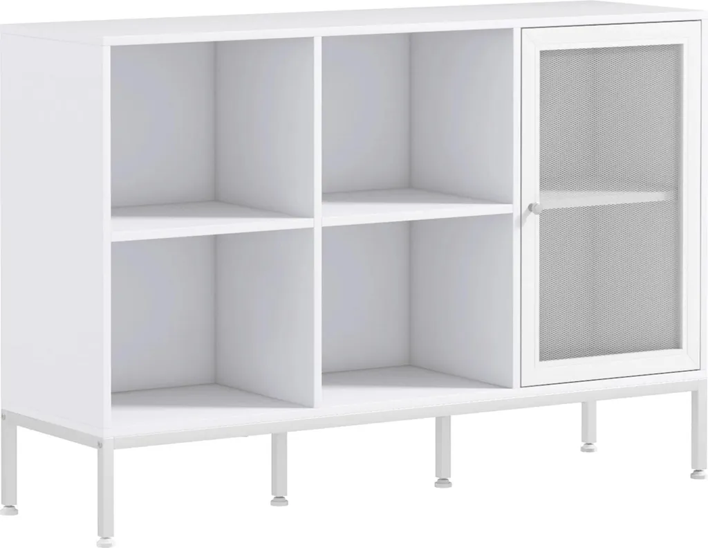 Meuble de cuisine en mélamine blanche avec 4 compartiments et porte mesh