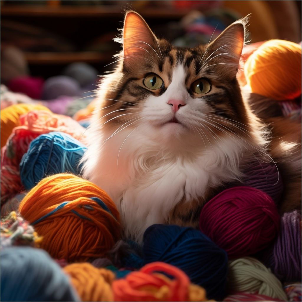 Wallario selbstklebende Möbelfolie/ Tischdecke für Innen und Außen, Größe: 100 x 100 cm - Katze in einem Berg von Wollknäuel