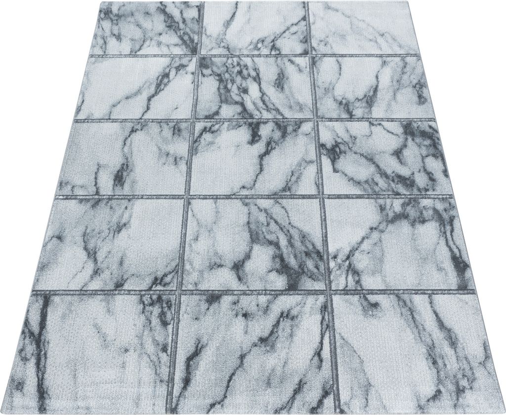 Kurzflor Teppich Wohnzimmer Silber 140x200 Rechteck Marmor Produktbild 