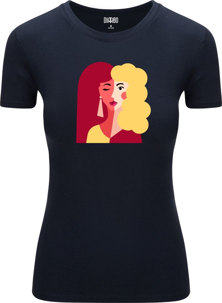 Diarbo Damen T-Shirt mit klassischem Druck Abstraktes Damenporträt Dunkelblau Gr.XXL
