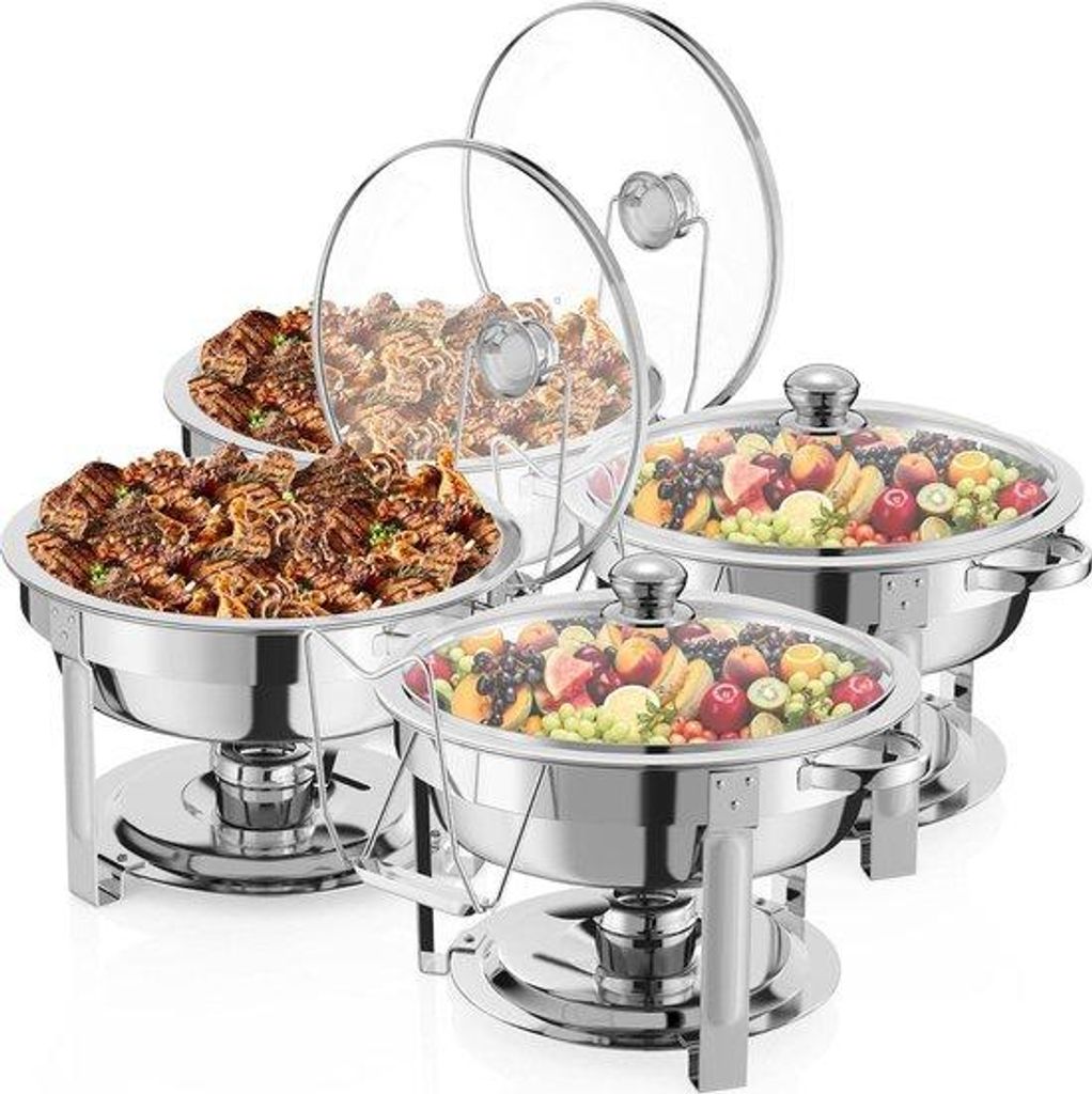 Runde 6l Warmhaltebox Edelstahl Glasdeckel Buffet