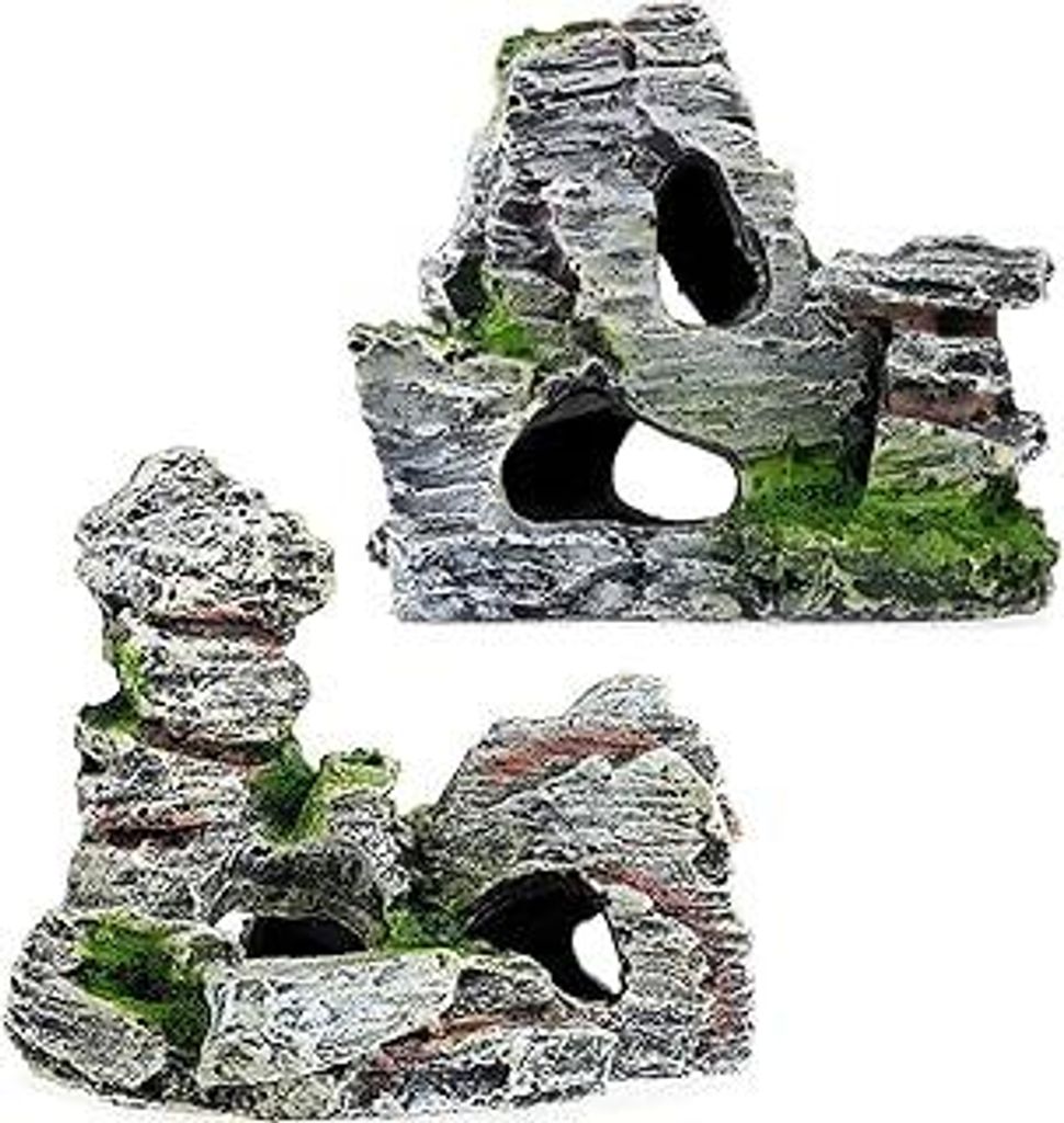 Aquarium Cave Dekoration,2 Stück Zubehör für Aquarium,Aquarium Dekoration mit Grün Gras für Fische Garnelen Verstecken Aquarium Dekoration Har...