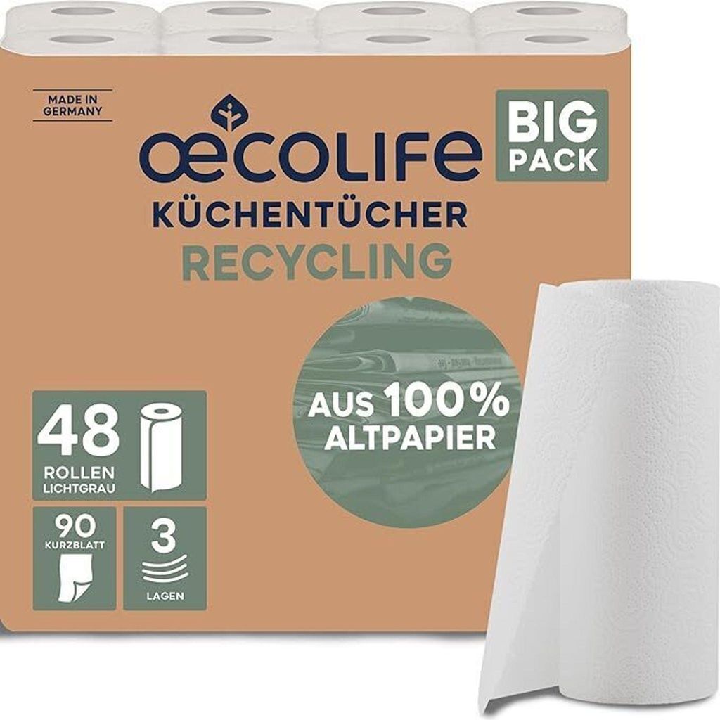 oecolife Küchentücher RECYCLING, 48 Rollen á 90 Blatt, Produktbild 