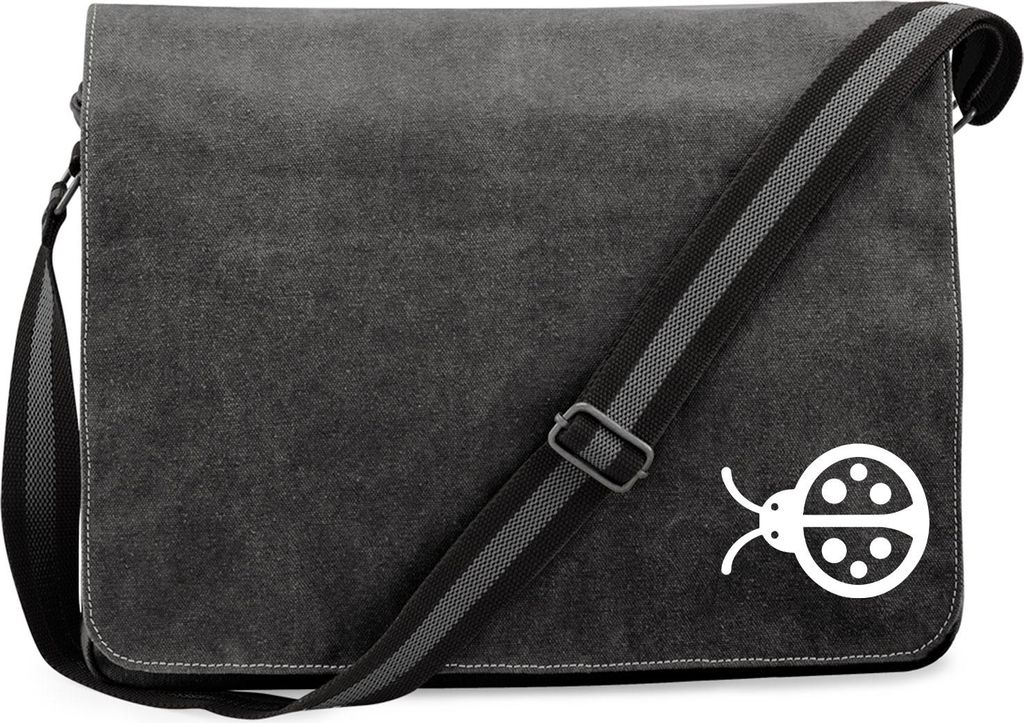 Huuraa Umhängetasche Marienkäfer Silhouette 14 Liter Black Canvas Laptoptasche Geschenkidee