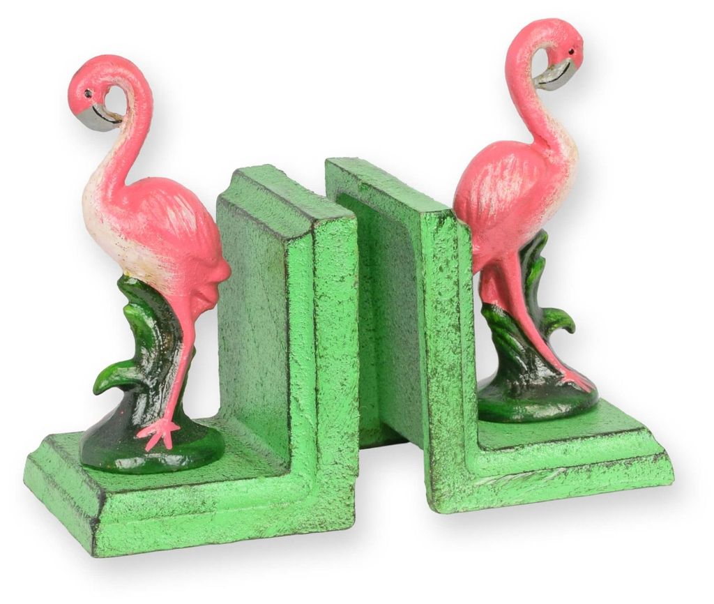 Paar Buchstützen aus Gusseisen Flamingo Replikat Retro Design Dekoration
