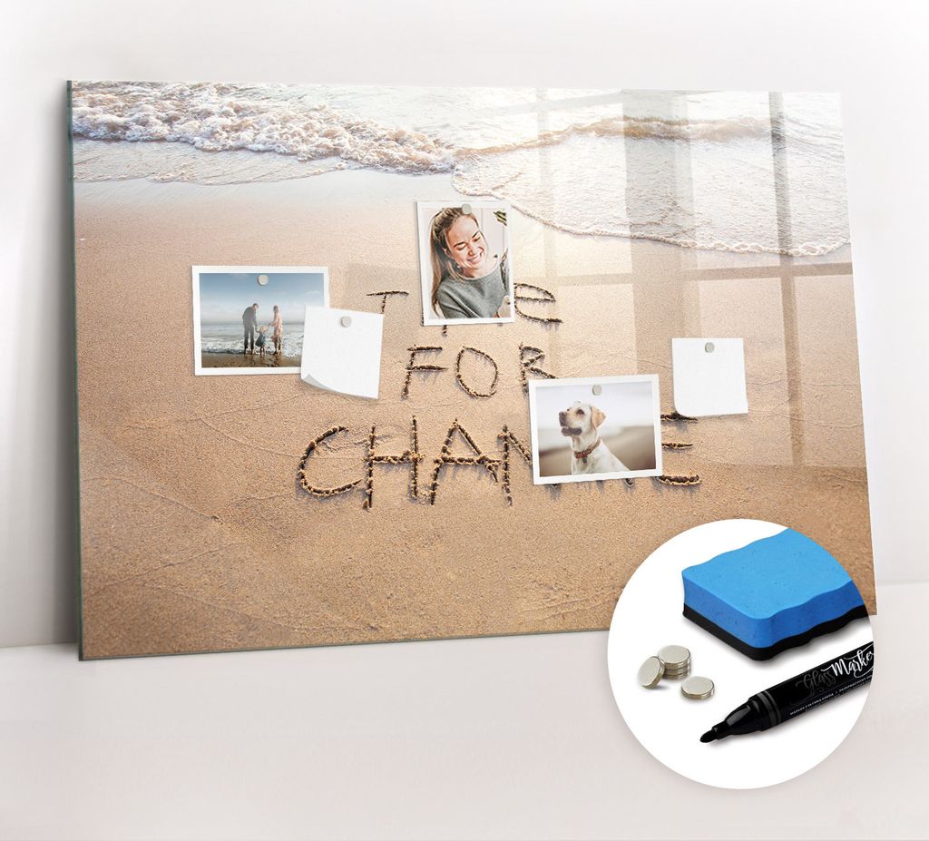 Magnetpinnwand Memoboard - Zubehörsatz - Schwarzer Marker + Schwamm + Magnete - 90 x 60 cm - Strandzitat
