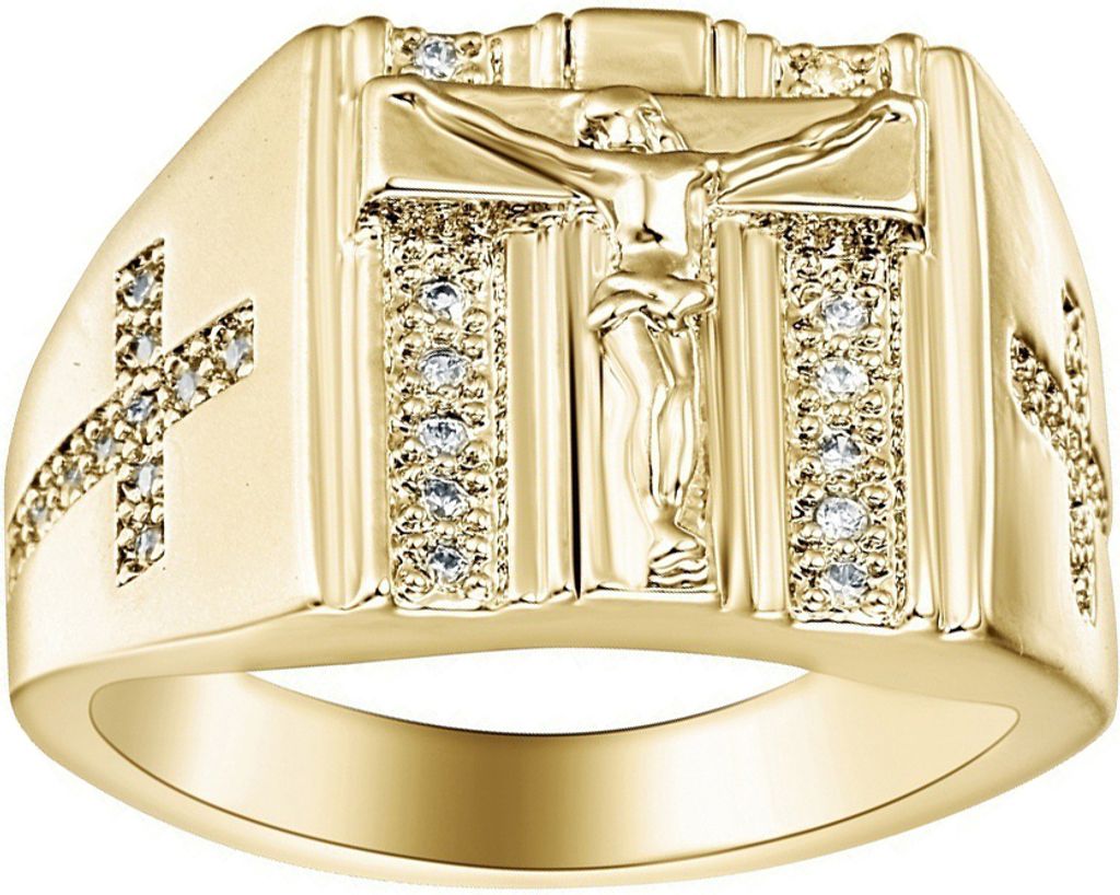 Mode Männer Frauen Strass Intarsien Jesus Kreuz Finger Ring Party Schmuck Geschenk-Golden,US 6