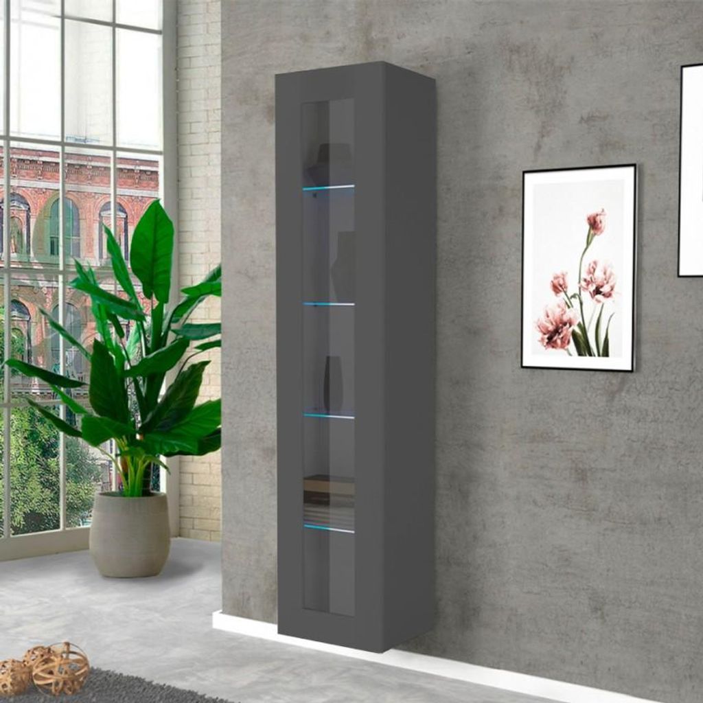 Moderne schwarze Wohnzimmer-Vitrine mit Glastür und 4 Glasböden Note Vidrio