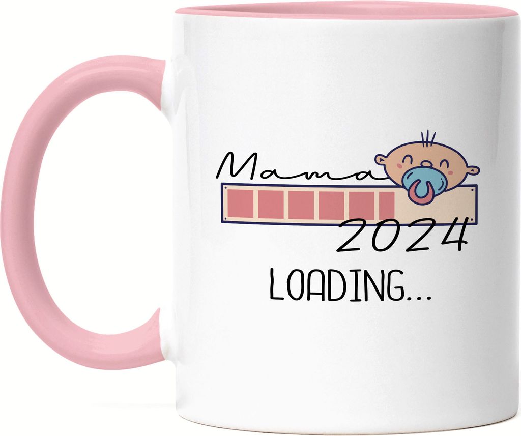 Mama Loading 2024 Tasse Rosa für werdende Mütter zur Geburt Tochter Sohn Ich werde Mama Geschenk Tasse Babynews