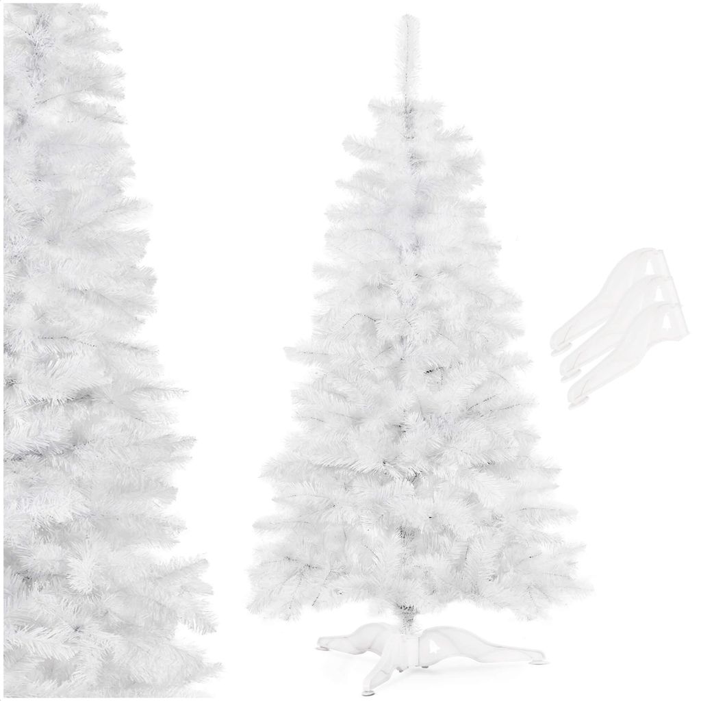 Springos Exklusiver Künstlicher Weihnachtsbaum 180 cm Weiß | Moderner Tannenbaum für stilvolle Weihnachtsdekoration | Christbaum mit stabilem ...