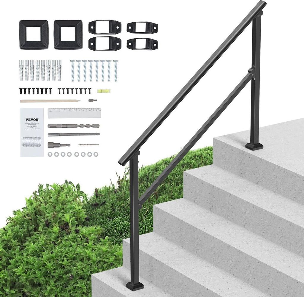 4-5 Handrails for Outdoor for Seniors Porch Deck Black Square Tube Steel