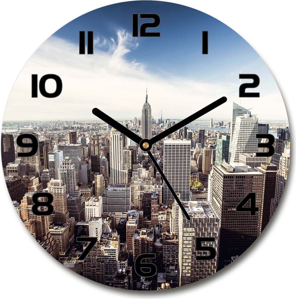 Wanduhr aus Glas 30fi Glasbild Glasuhr Gehärtetes Glas - schwarze-zeiger - New York