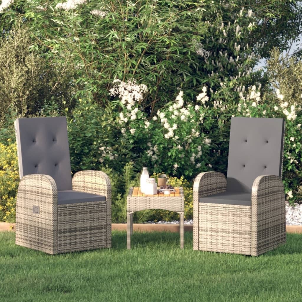 The Living Store Garten-Liegestühle 2 Stk. mit Auflagen Poly Rattan Grau
