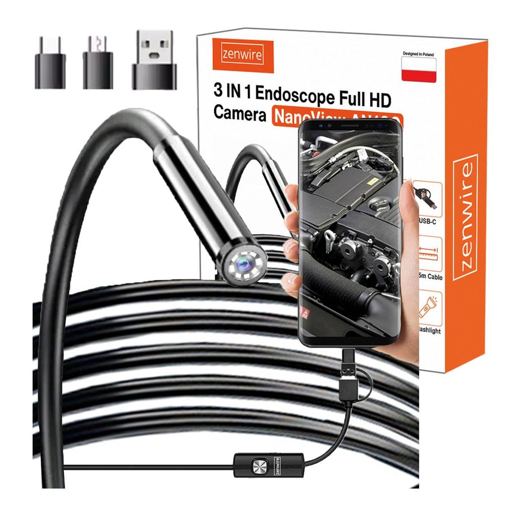 Kamera Inspekcyjna Warsztatowa Endoskop do Telefonu Android Rur USB-C 3,5m Zenwire AN100