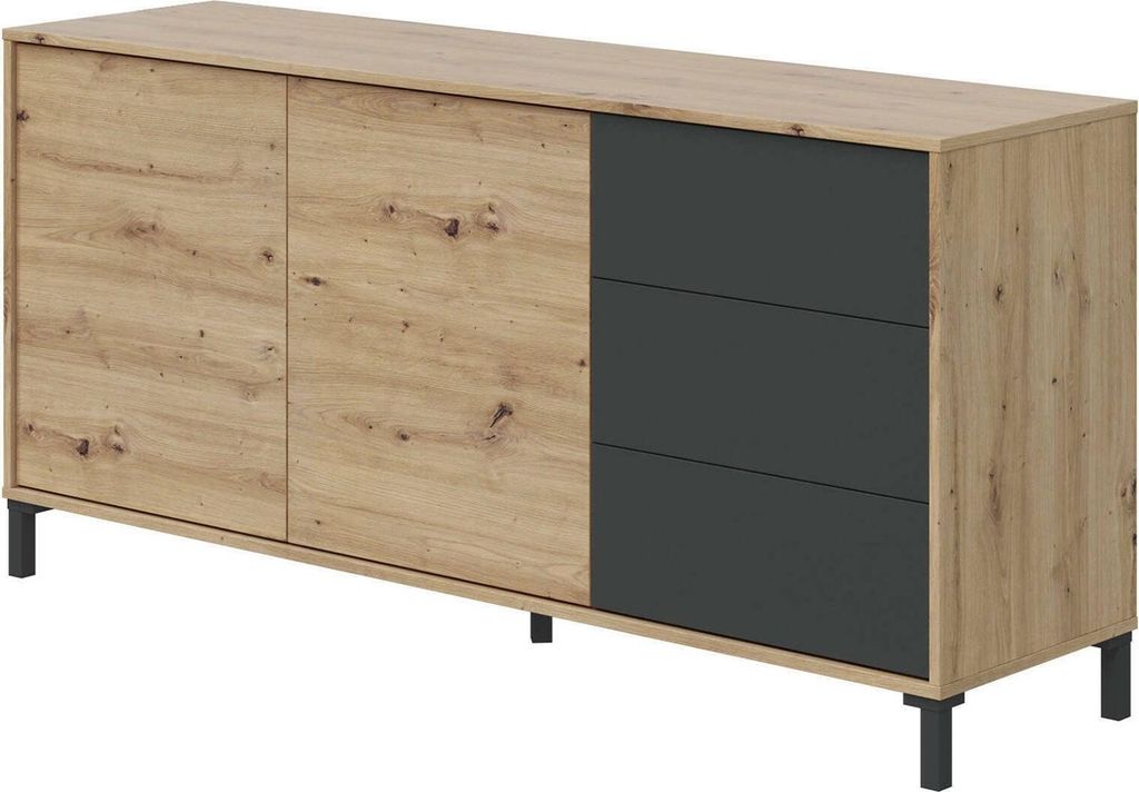 Highboard Dbog, Modernes Sideboard mit 2 Türen und 3 Schubladen, Buffet im Wohnzimmer, Fernsehschrank, Sideboard für Wohnzimmer, 154x41h74 cm, As...