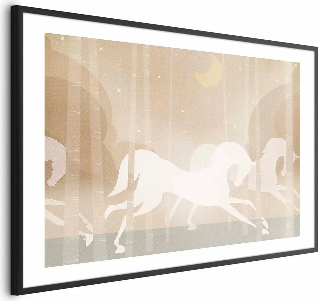 Quadro Moderno Cavalli Rushing Steeds 90x60 con Cornice Nera Minimal