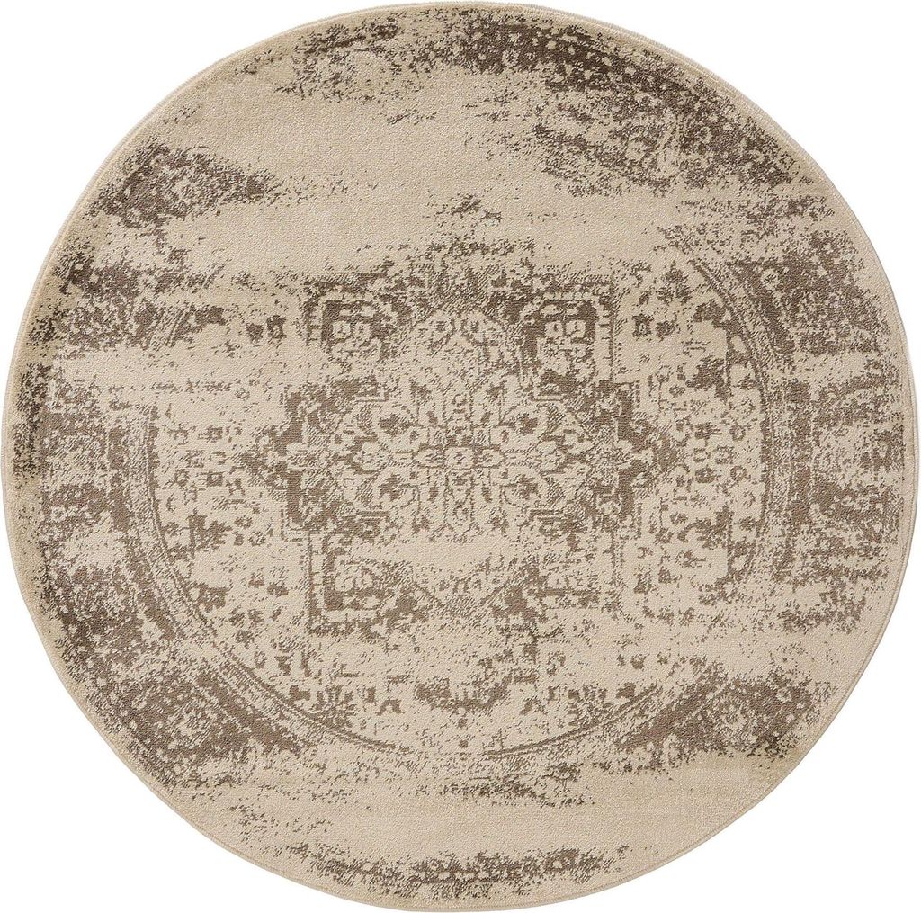 benuta Vintage Teppich Wohnzimmer Suki Creme/Braun ø 160 cm rund Wohnzimmerteppich Schlafzimmer weich orientalisch