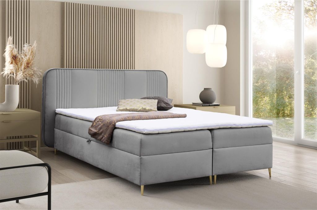 Boxspringbett Schlafzimmerbett AVERY PREMIUM 140x200cm Stoff Magic Velvet Grau