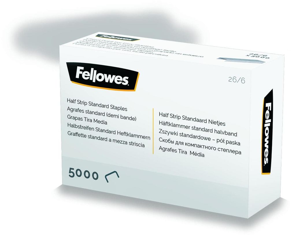 Fellowes Heftklammern 26/6 mm für Halbstreifen-Heftgeräte, 5000 Stück, silber